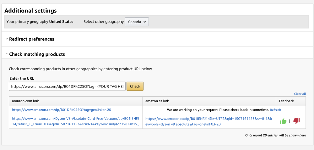 Checking localization with Amazon Associates / OneLink.